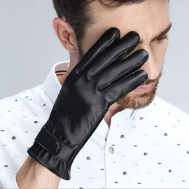 Scott Edward guantes para hombre con pantalla táctil de conducción de cuero sintético impermeables Guantes de invierno para correr, ciclismo, senderismo(negro)