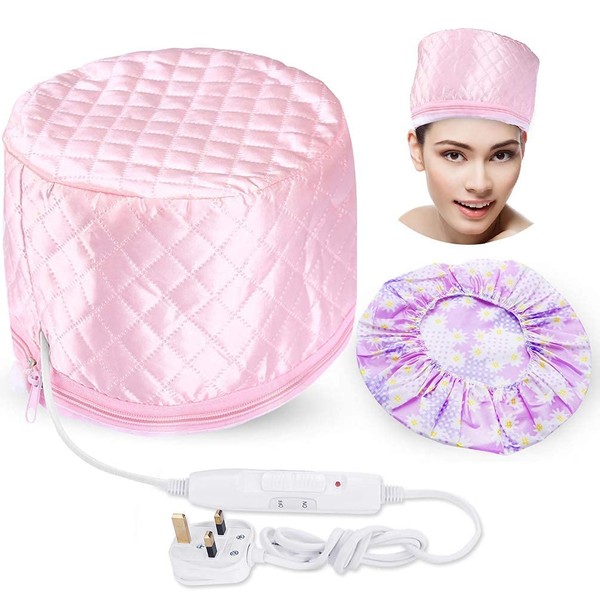 Hair Cap Treatment Steamer - Deep Conditioning Thermal Heat Caps Electric for Afro Hair Hot Care Hat Home Spa with 2 Mode/Pink (UK Plug)
