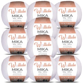 Wollidu Mika Knitting and Crochet Yarn, 51% Polyacrylic, 49% Cotton, 10 x 50 g/165 m, Oeko-Tex, White