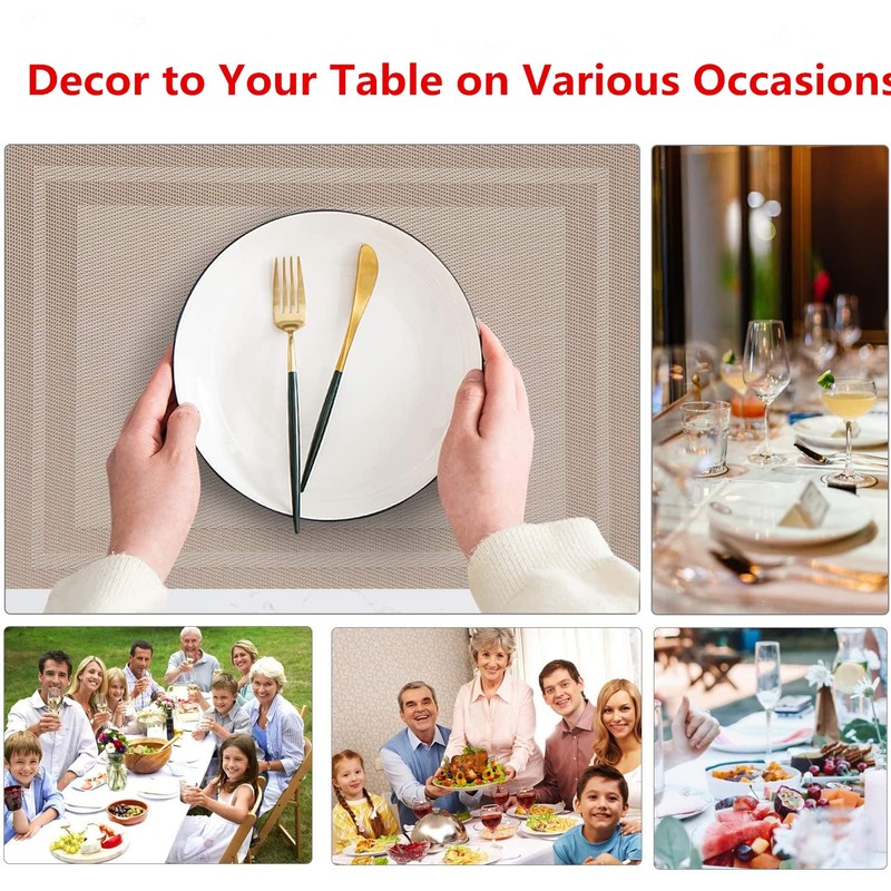 Xmkuwa Placemats, Washable PVC Table Mats, Woven Vinyl Placemat for