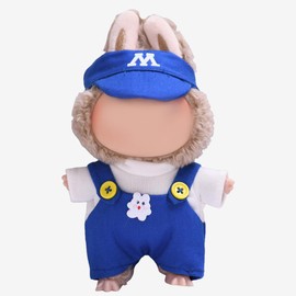Vavious - Juego de ropa de muñeca de 17 cm, 3 piezas, color azul de alta calidad, para tener un asiento, muñecos de felpa de diseño, gorro, monos y playera, accesorios de vestir (estilo azul 1)