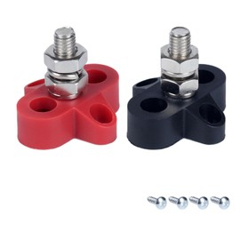 JIQI 2Pcs Bus Bar Terminal Block 5/16" Single Stud Battery Junction Post, 12V-48V 250A Power Distribution Block for Auto Truck Boat Trailer Solar System Positive and Negative（Red+Black）