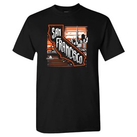 San Francisco Hometown State Outline Men's T-Shirt for Baseball Fans (Black Shirt,S)