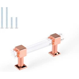 Orger 10 Pack Rose Gold Cabinet Handles 3-1/2 Inch Hole Centers, Acrylic Drawer Pulls with Clear Square Tube, Modern Decorated Cabinet Pulls for Kitchen and Bedroom Cabinets