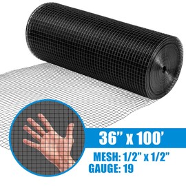 Fencer Wire 19 Gauge Black Vinyl Coated Welded Fence Wire Rolls, Mesh 1/2" X 1/2", Versatile Garden Wire Fencing, Hardware Cloth for Poultry, Chicken Coop, Home Improvement (3ft x 100ft.)