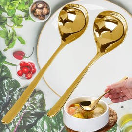 Brateuanoii Set of 2 Stainless Steel Polished Soup Ladles, Stainless Steel Golden Soup Ladle, Small Ladle, Simplicity Sauce Ladle, 19.3 cm/16.3 cm, Dishwasher Safe, for Hotel Home Restaurant