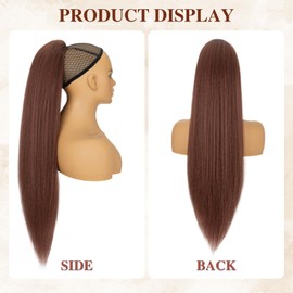 S-noilite Long Drawstring Ponytail Thick Kinky Yaki Straight Pony Tail Hairpieces 24 inch Synthetic Clip in Hair Extension for Black Women Girl Daily Use - Dark Auburn