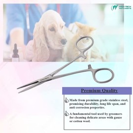 Pet Groomer Dog/Cat Hemostat Forceps 5" Hair Puller with STR Serrated Tips Ear Care Multipurpose Ratchet Locking Clamps Made of Stainless Steel Helps in Cleaning Nose, Paws, Furs - Full Silver
