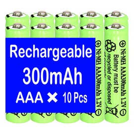 Lombaour 1.2 Volts AAA 300mAh NiMH Green Batteries,Triple A Solar Rechargeable Battery for Solar Christmas Lights, String Lights(10 Packs)