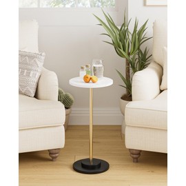 Round Side Table, Small Drink Table for Small Spaces, Modern Accent End Table Coffee Table with Metal Leg for Living Room, Bedroom, Corners, and Office (White Marble)