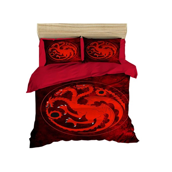 3D Dragon Bedding Set, 100% Cotton Quilt/Duvet Cover Set, Exclusive Luxury Special Design, Kids Bed Set, Full/Queen Size, Red Orange, No Flat or No Fitted Sheet, ( 3 Pcs)