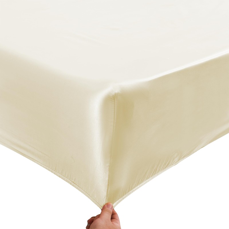 ROOEE Satin Silk Fitted Sheet with Pillowcase Set Breathable Soft