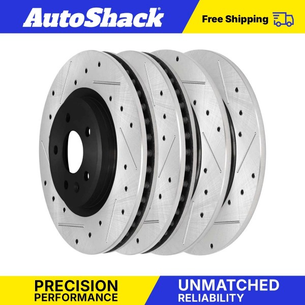 Auto Shack Front and Rear Drilled Brake Rotors Black Set