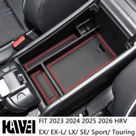 HGWEI Center Console Organizer Tray Compatible with Honda HRV 2023 2024 2025 2026 Accessories, Armrest Storage Box for HRV EX/EX-L/LX/SE/Sport/Touring, Red Trim