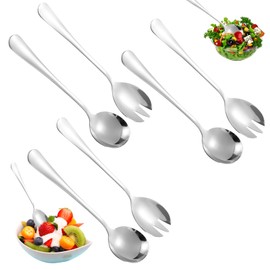 Set of 6 Salad Servers, Stainless Steel Serving Cutlery, Heavy Duty Salad Servers, Highly Polished Salad Spoon, 20 cm Spoon, Serving Spoon, Salad Forks, Serving Spoon, Large for Family Hotels