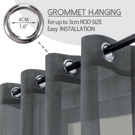 Mrtrees Voile Curtains, Semi Transparent, Short with Eyelets, in Linen Look, Curtains for Living Room, Bedroom, Children's Room, White, Set of 2