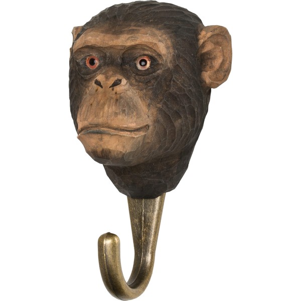 WILDLIFEGARDEN Wildlife Garden WG4537 Hook Chimpanzee - Hand Carved Animal Hook Made of Wood and Metal - Collection of African Animals