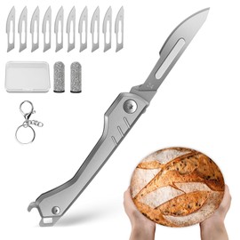 CRUIFU Bread Lame Dough Scoring Tool – Multi-Purpose Scoring Knife, Folding Bread Scorer Tool for Sourdough & Bread Baking with 10 Bread Razor Blades （Gray）