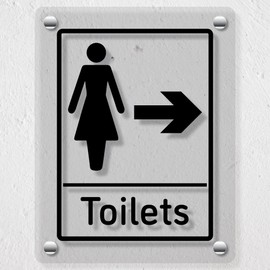 V Safety Women's Toilets - Arrow Right Acrylic Sign 200x300mm - Durable, Shatterproof Directional Signage