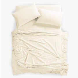 ELINEN Viscose Sheet Set - King Size,100% Rayon Made from Bamboo, 4 Piece Set with Deep Pockets up to 18 Inches - Luxuriously Soft, Cooling, and Silky Sateen Weave - Ivory (King)