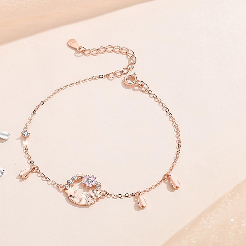 K.L.Y Women's Wreath Rabbit Bracelet, 925 Silver, Zirconia CZ, Hypoallergenic,