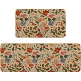 SHIYUE Boho Kitchen Mat Set of 2, Colorful Spring Flower Kitchen Rugs Farmhouse Modern, Non Skid Washable Rubber Runner Rugs, Kitchen Decor Accessories（17x47in+17x30in）