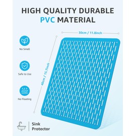Bligli Mesh Sink Mat, 15.7 x 11.8inch Sink Prtector Mats for Kitchen Sinks, PVC Eco-Friendly Sink Protectors for Bottom of Sink, Fast Draining, Easy Cleaning, Clear Blue