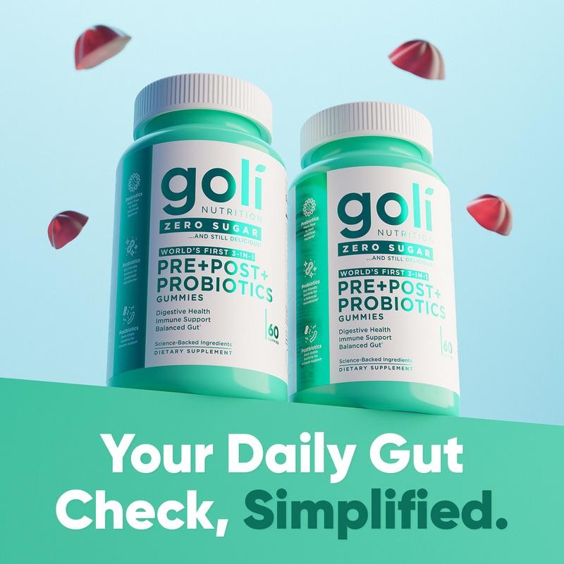 Goli Zero Sugar World's First 3-in-1 Pre, Post, Probiotic Gummies