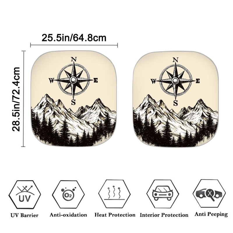 Qpednta Mountain Compasses 2 Piece Foldable Car Windshield Sun Shade