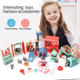 BananMelonBM Pretend Play Toy, 42Pcs Premium Creative Play Pretend Toys Dog and Cat Pet Grooming Bathing Playing Feeding House Building Like Real Present Pet Toy for Toddler Kids Girls Boys