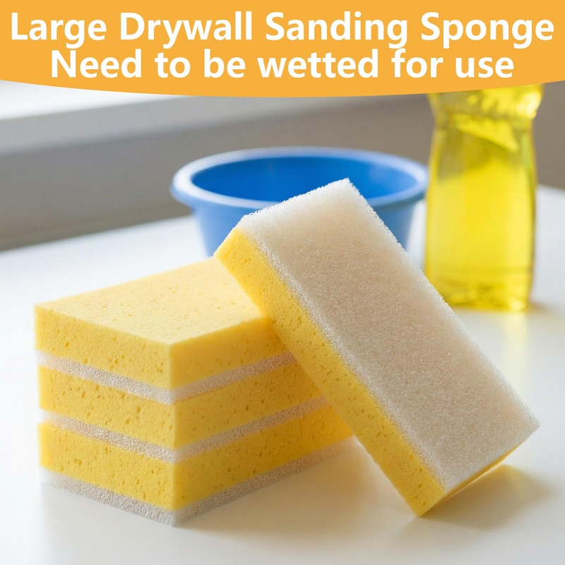 RUBII 4 Pcs Drywall Wet Sanding Sponge, 9 Inch Washable
