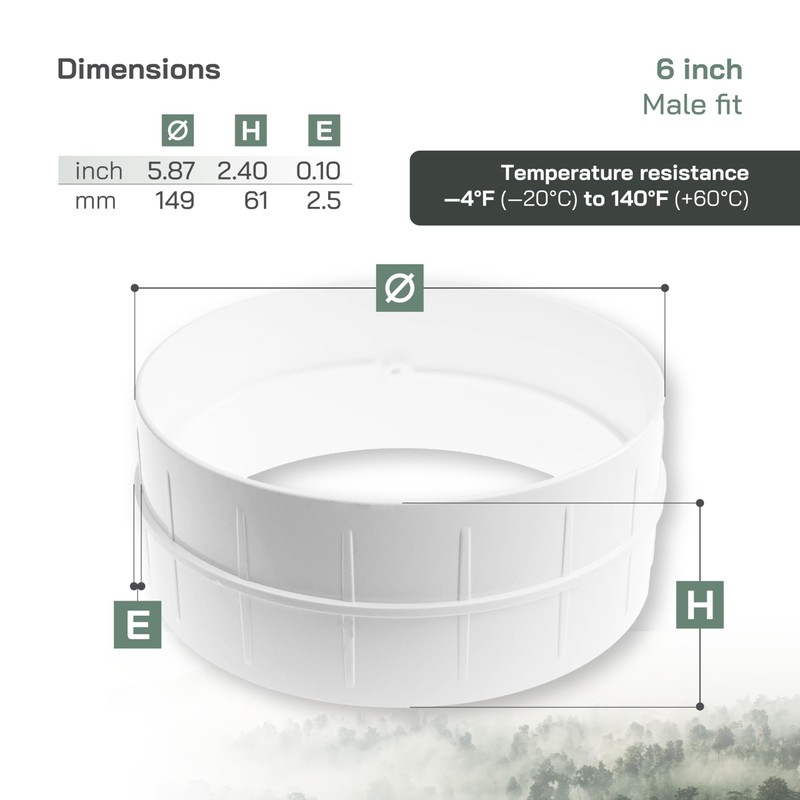 Vent Systems 6" Inch - White - Male Fit Duct