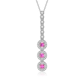 Gryrigns 925 Sterling Silver Lab Created Pink Sapphire Necklace for Women, September Birthstone Necklace 3 Stones Pendant, 18"+2" Adjustable Chain