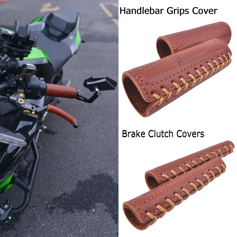 Leather Motorcycle Brake Clutch Covers, Handlebar Hand Grip Covers Throttle