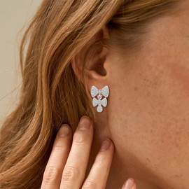 Bow Earrings for Women Rhinestone Dangle Elegant Gold Bow Stud Earrings Trendy Jewelry Gifts 2025