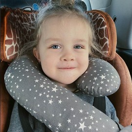 Kids Car Travel Pillow Car Seat Belt Cushion Head Neck Support Pillow Safety Strap Covers Children Headrest for Car Travelling Sleeping Pillow (Grey Pentagram)