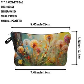 Livel lhood Floral Dandelion Makeup Bag Oil Painting Style Dandelion Print Small Organizer Zipper Pouch Floral Cosmetic Bag Present for Women Friends