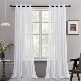 Deconovo Linen Effect Transparent Curtains, White, 180x140