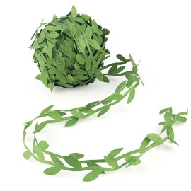 Tenalleys Artificial Vines Leaf Ribbon Green Leaves Trim Rope Jungle Botanical Greenery String Trim Ribbon for Wedding Home Decorations and Party Garland DIY Crafts (130 Ft / 40M)