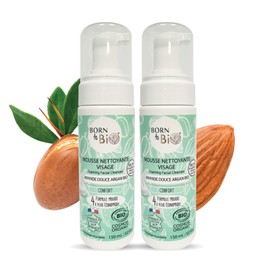 BORN TO BIO Organic Facial Cleansing Foam for Combination Skin - 2 x 150ml: Comfort - Almond - Gentle and Effective Cleansing - Comfort - Ultra Light Texture - Organic Certified
