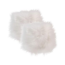 Set of 2, Natural Thick & Lush Pile Polyfil Insert Soft Microsuede Backing Seat Cushions Genuine Icelandic Sheepskin Wool Fur Chairpads, White, 15 in x 15 in