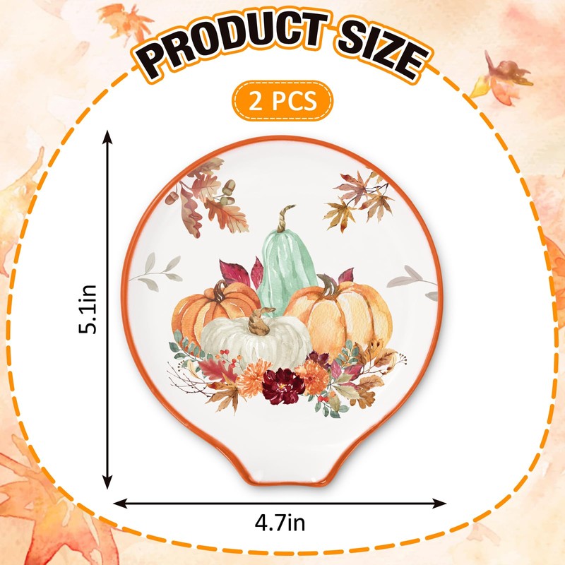 2 Pcs 4.7 Inch Fall Thanksgiving Ceramic Spoon Rest Autumn