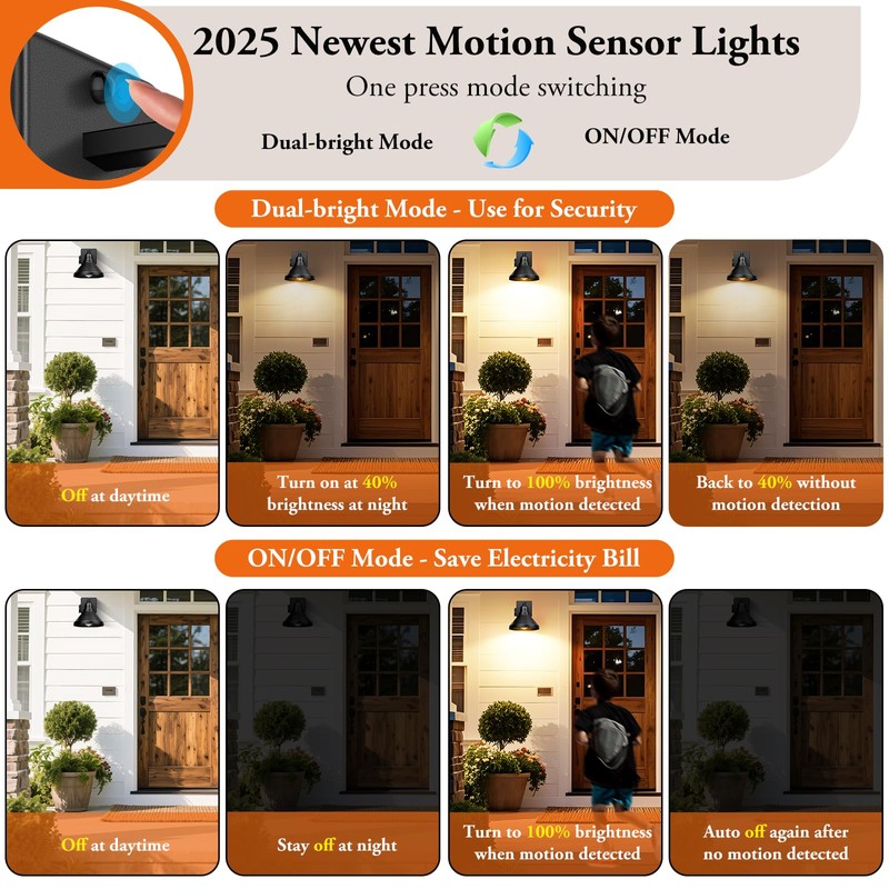 Brightever Motion Sensor Outdoor Wall Lights, Dusk to Dawn Porch