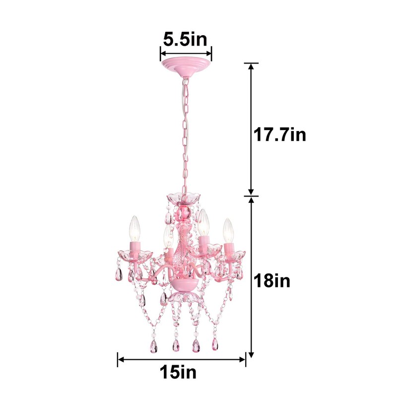 Mini Chandelier with Acrylic Crystals Pink Chandelier 4 Light Modern