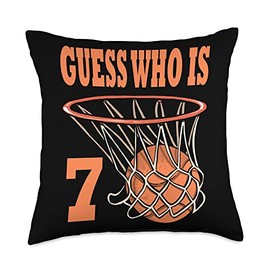 7 BDay Basketball Guess Who 7 Birthday Party Kid Happy 7 Year Old Basketball 7th Birthday Throw Pillow, 18x18, Multicolor