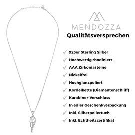 MENDOZZA Women's Necklace Wing Pendant 925 Sterling Silver Angel 50 cm, Sterling Silver, Zircon