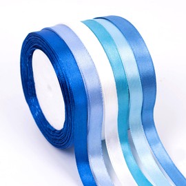 Blue Satin Ribbon for Gift Wrapping: 6 Rolls Blue Mixed Satin Ribbon 1CM Wide – Perfect for DIY Crafts, Wedding Decor, Gift Packaging- Solid Color Silk Ribbon for Bouquets Party Decorations