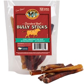 Pack Approved Standard Beef Bully Sticks for Medium Dogs - Long Lasting Dog Chews for Aggressive Chewers - Dog Bully Sticks for Medium Dogs - 6” (12ct)