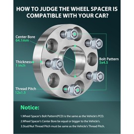 SCITOO 4Pcs 5x4.5 Wheel Spacers 1 inch Thread Pitch 12x1.5 Hub Bore 64.1mm 5 Lug Wheel Spacers Fit for RDX ILX TLX MDX TSX CSX TL RSX RL CL Insight HR-V CR-V Civic for Accord CR-Z