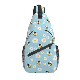 bassyil Bees Flower Sling Bag Crossbody Travel Hiking Chest Backpack Shoulder Daypack for Women Men One Size